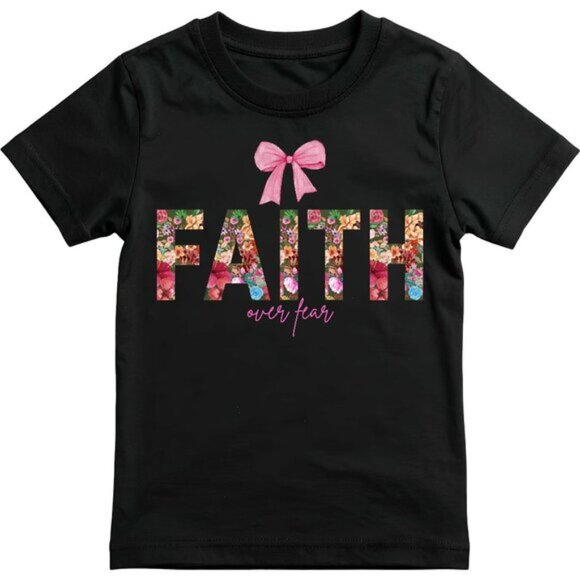 ✨ Floral “Faith Over Fear” Black Tee ✨ - Picture 2 of 2